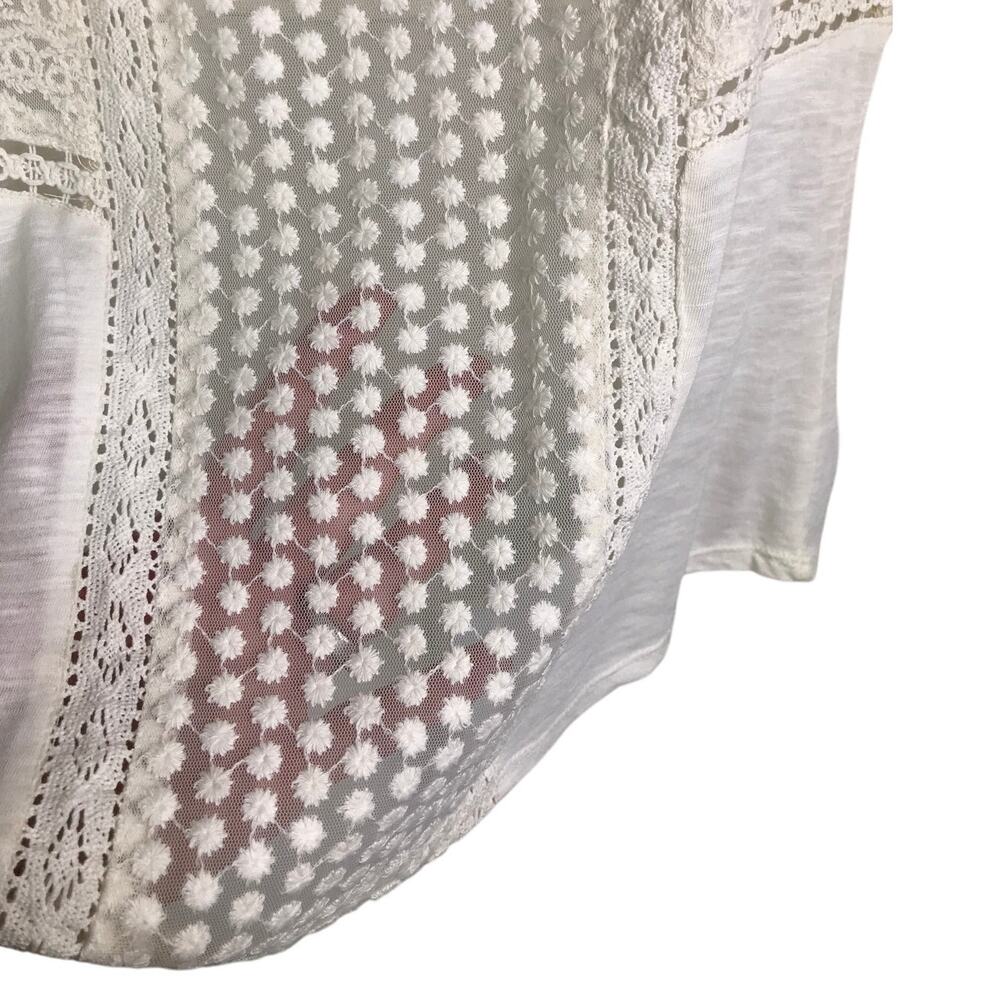 Lucky Brand Top Womens Size Small White Boat Neck Elbow Length Sleeve Lace Front - Picture 5 of 6